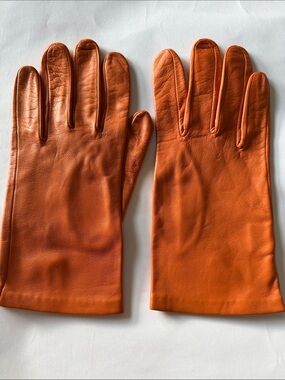 **VINTAGE 80s** Women’s Super Soft Orange Leather Gloves